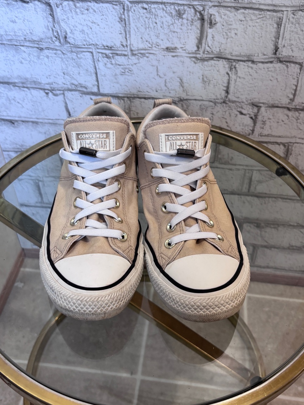 Converse Women's Low-Top Canvas Sneakers in Beige and White